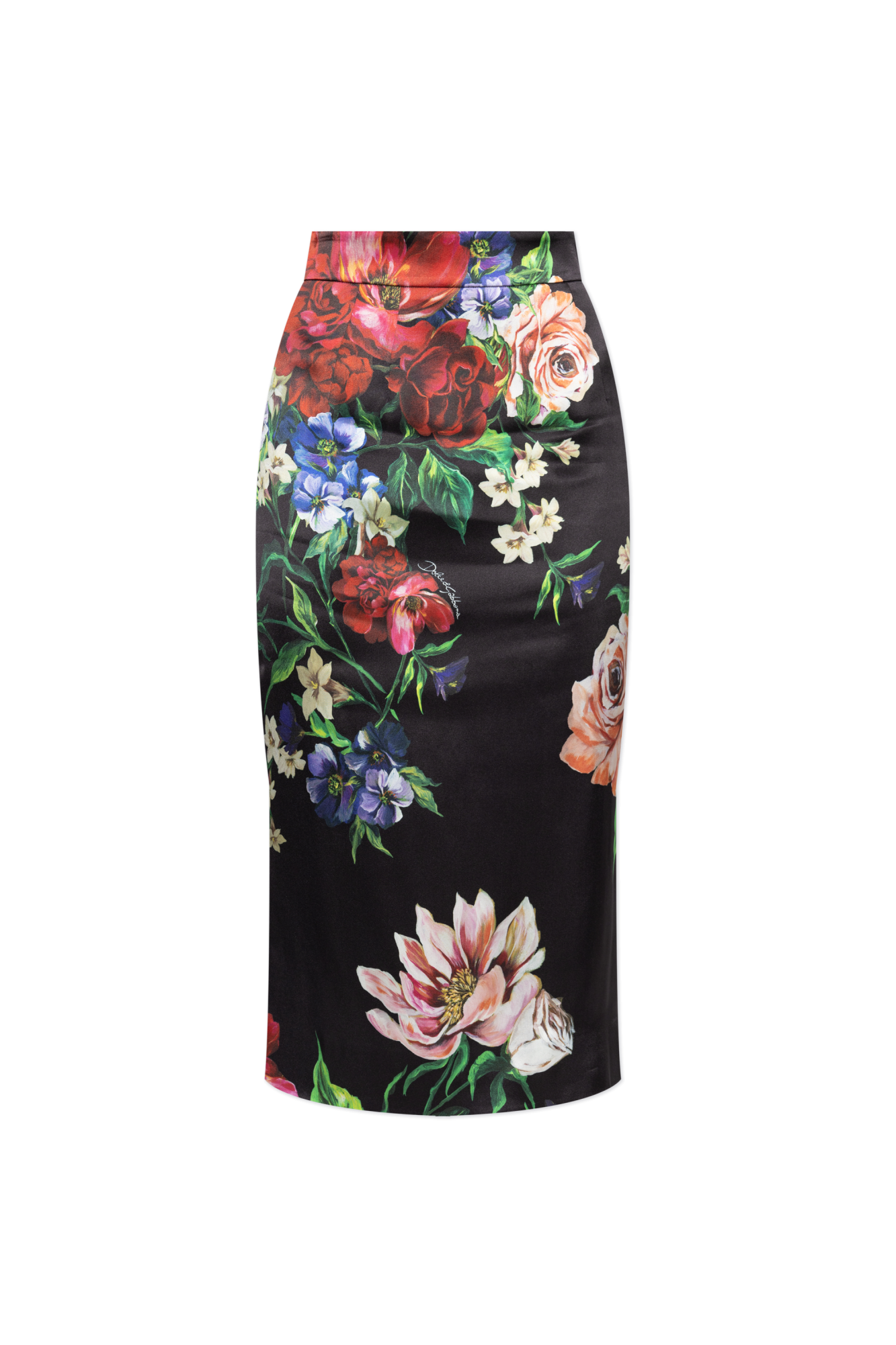 スカート Dolce & Gabbana Printed stretch satin skirt Satin calf-length skirt with corset-style belt detail in
